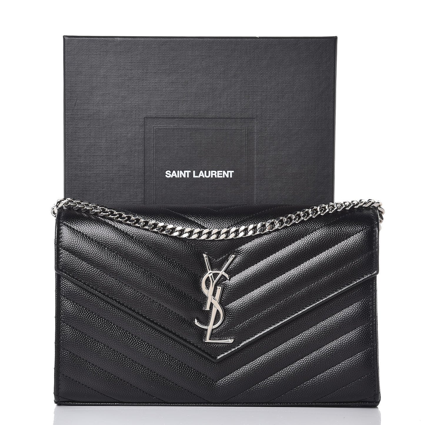 Grain De Poudre Matelasse Chevron Monogram Chain Wallet Black