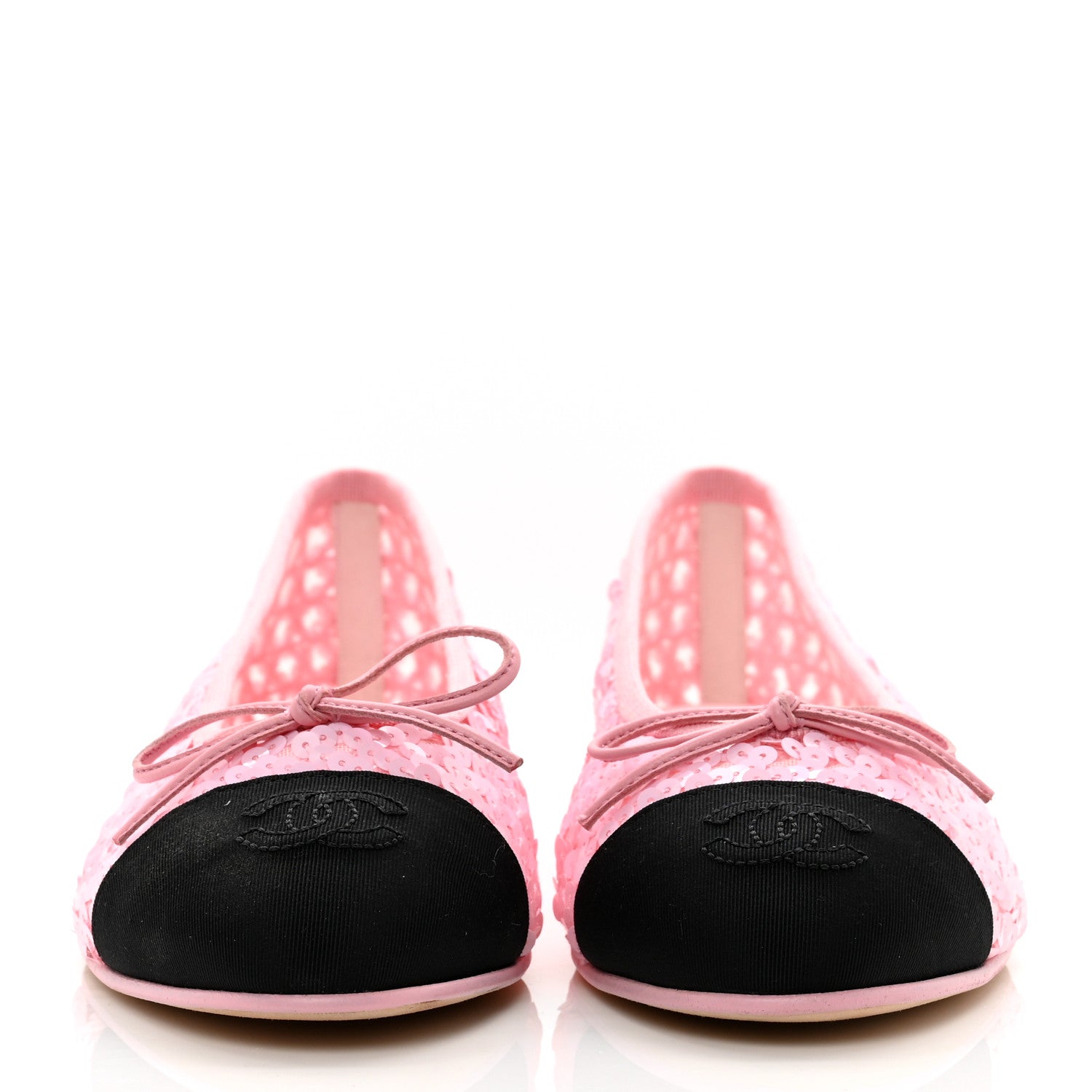 Chanel Sequins Satin Cap Toe CC Flat 37 Pink Black 2 of 8