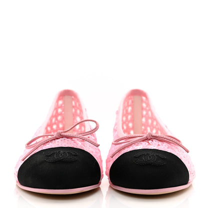 Chanel Sequins Satin Cap Toe CC Flat 37 Pink Black 2 of 8