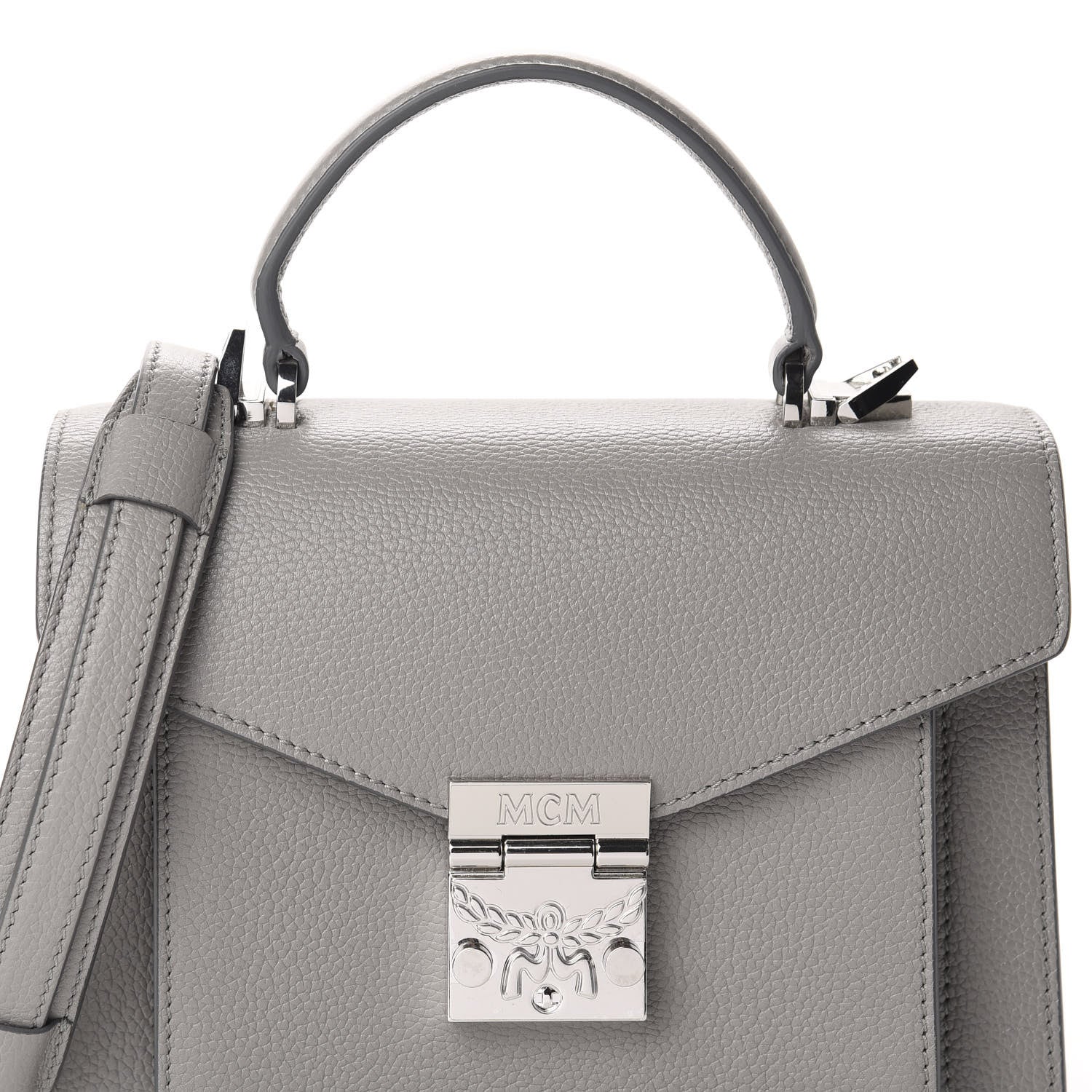 MCM Grained Calfskin Small Patricia Satchel Arch Grey 10 of 10