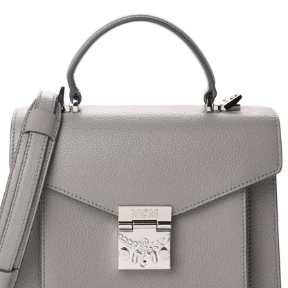 MCM Grained Calfskin Small Patricia Satchel Arch Grey 10 of 10