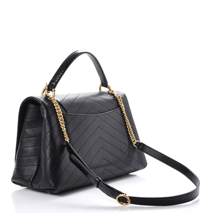Chanel Grained Calfskin Elaphe Stitched Medium Chevron Chic Top Handle Flap Black 3 of 8