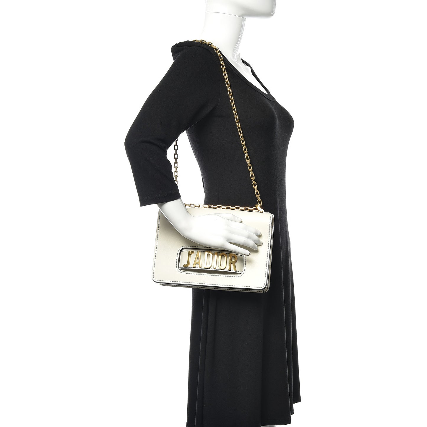 Calfskin J'Adior Chain Flap Bag Off White