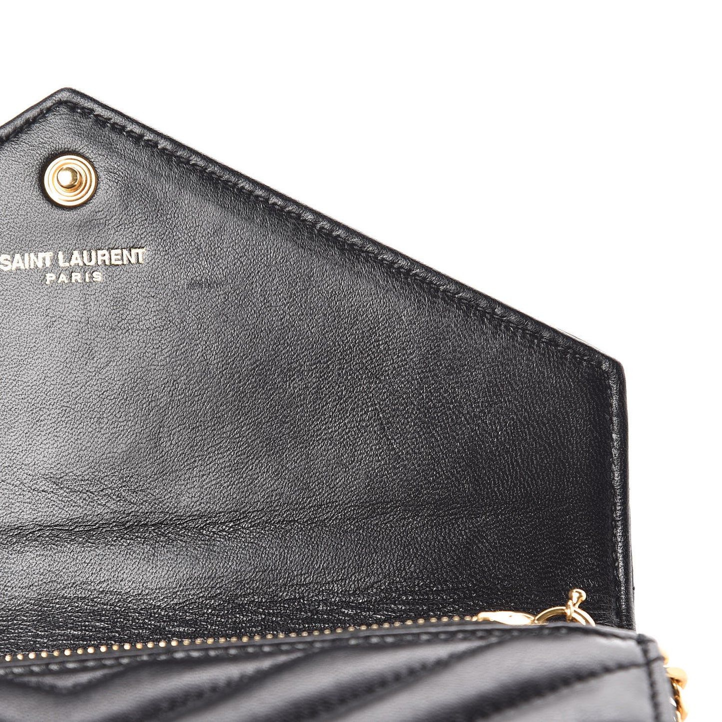Calfskin Matelasse Chevron Monogram Envelope Chain Wallet Black