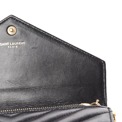 Saint Laurent Calfskin Matelasse Chevron Monogram Envelope Chain Wallet Black 10 of 13