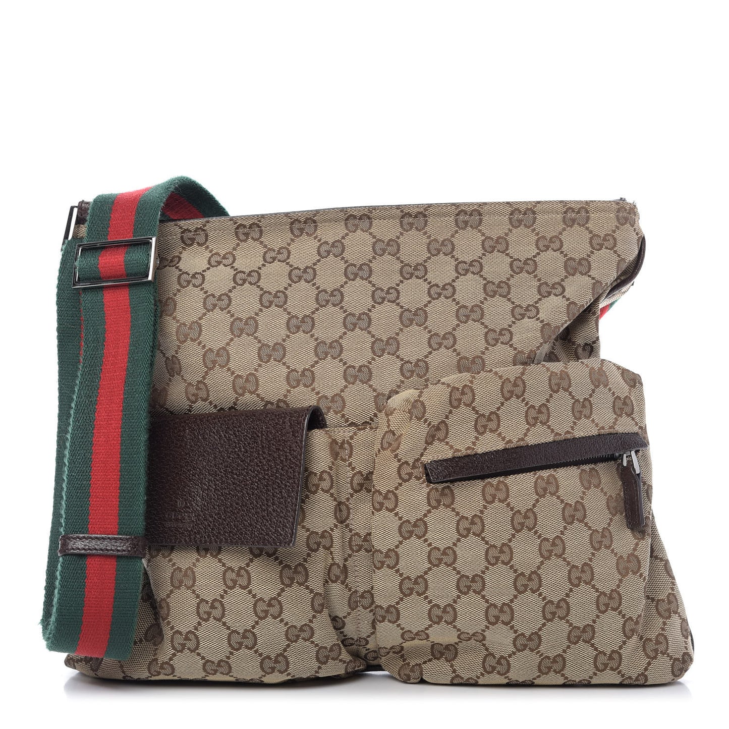 Monogram Web Medium Double Pocket Messenger Bag Dark Brown