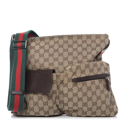 Gucci Monogram Web Medium Double Pocket Messenger Bag Dark Brown 1 of 9