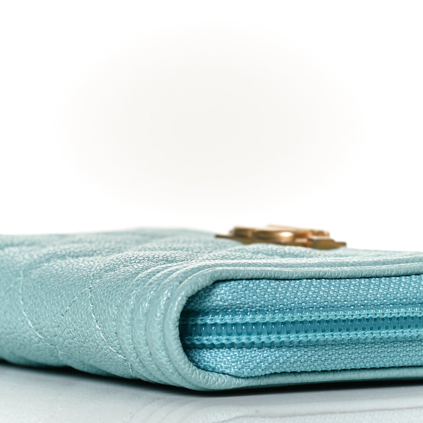 Caviar Quilted Boy Zip Around Coin Purse Wallet Turquoise