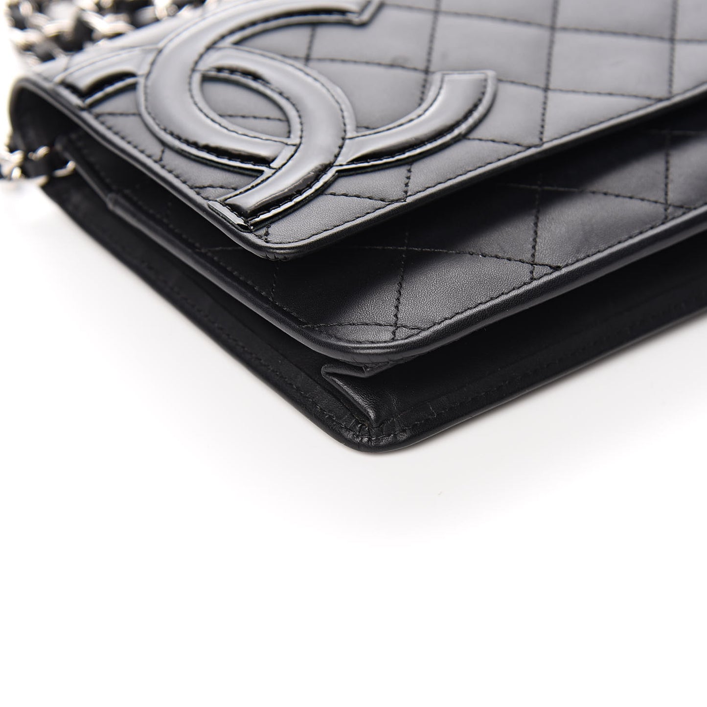 Calfskin Quilted Cambon Wallet On Chain WOC Black