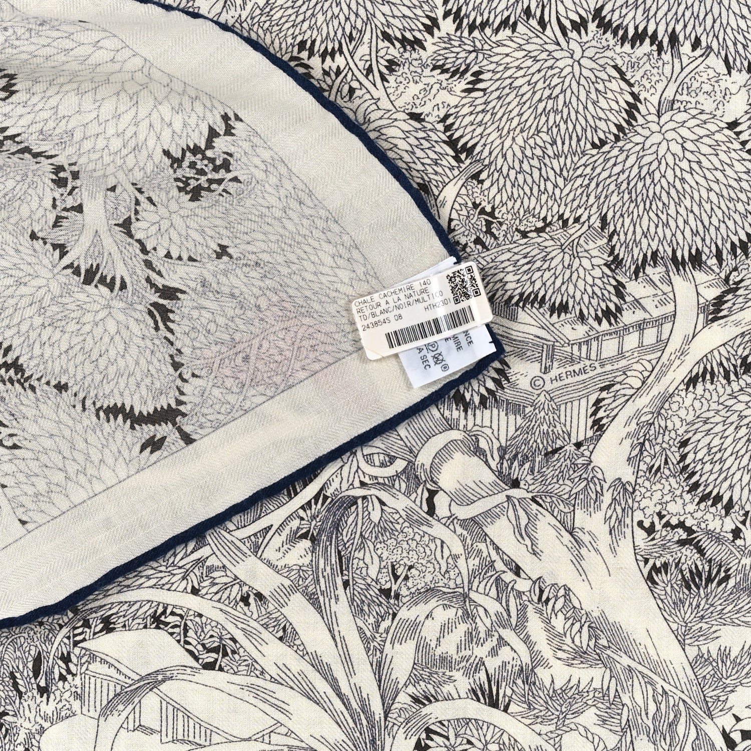 Hermes Cashmere Silk Retour a la Nature Shawl 140 White Black Multicolor 3 of 3