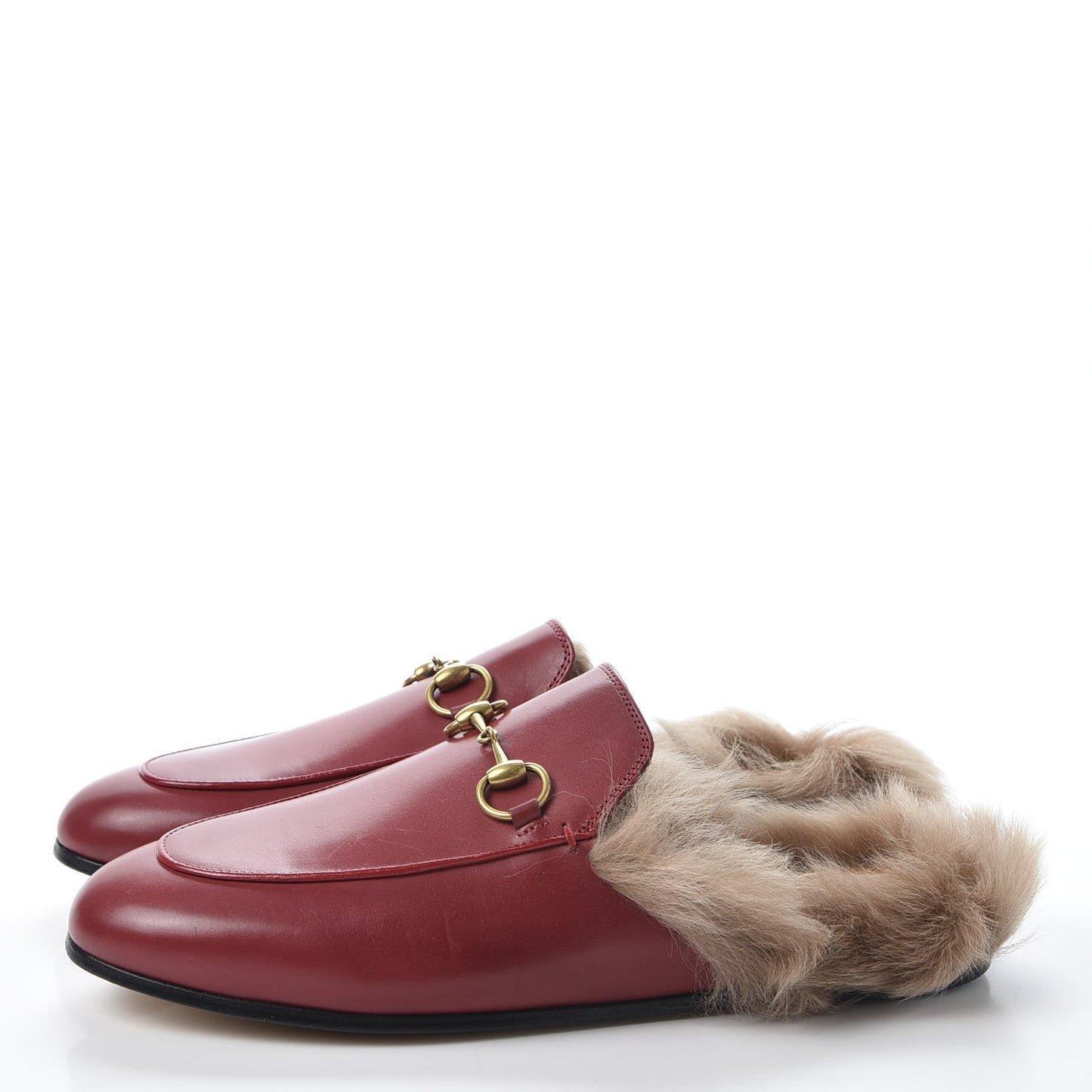 Betis Glamour Calfskin Fur Womens Princetown Slippers 37.5 Hibiscus Red Naturale