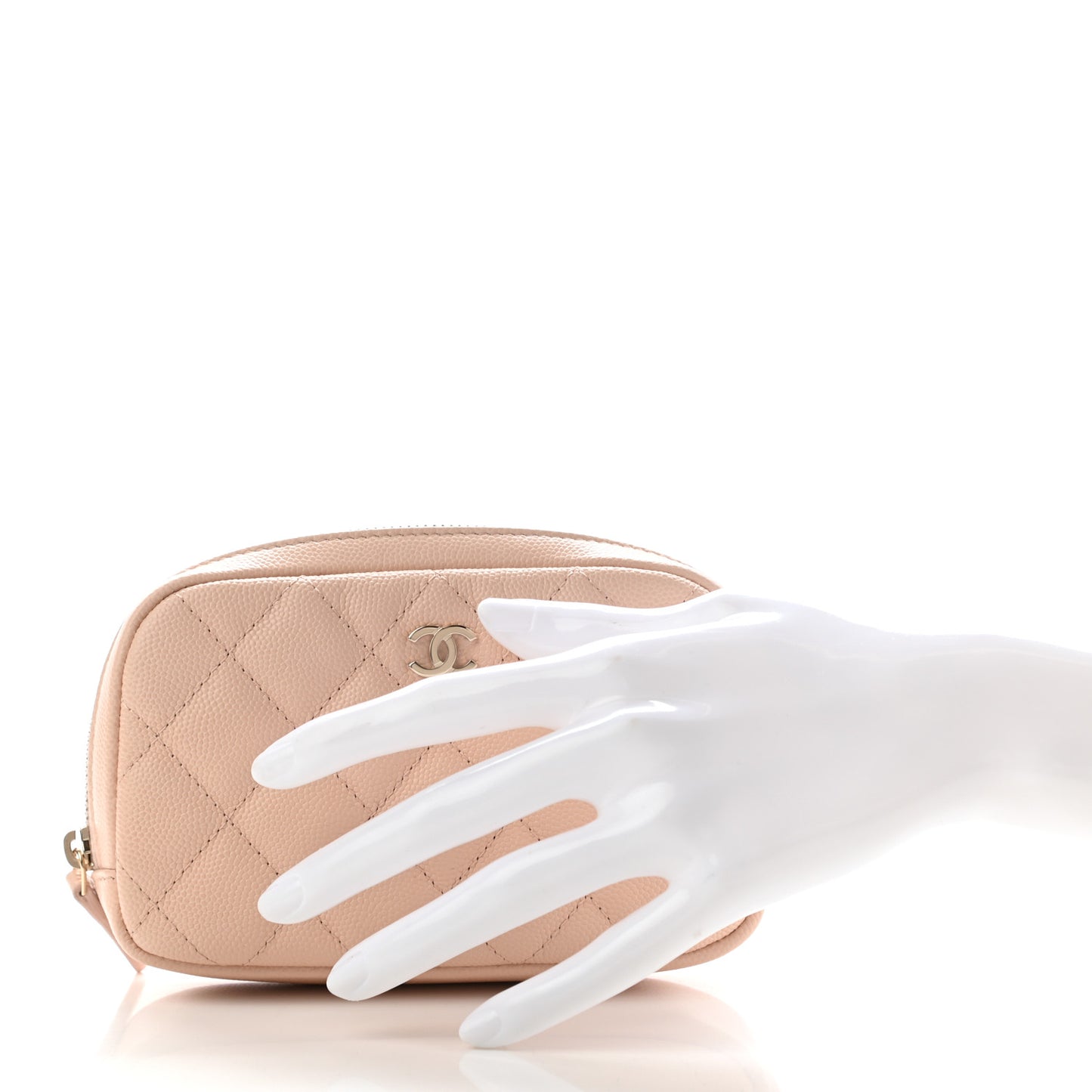 Caviar Quilted Small Curvy Pouch Cosmetic Case Light Beige