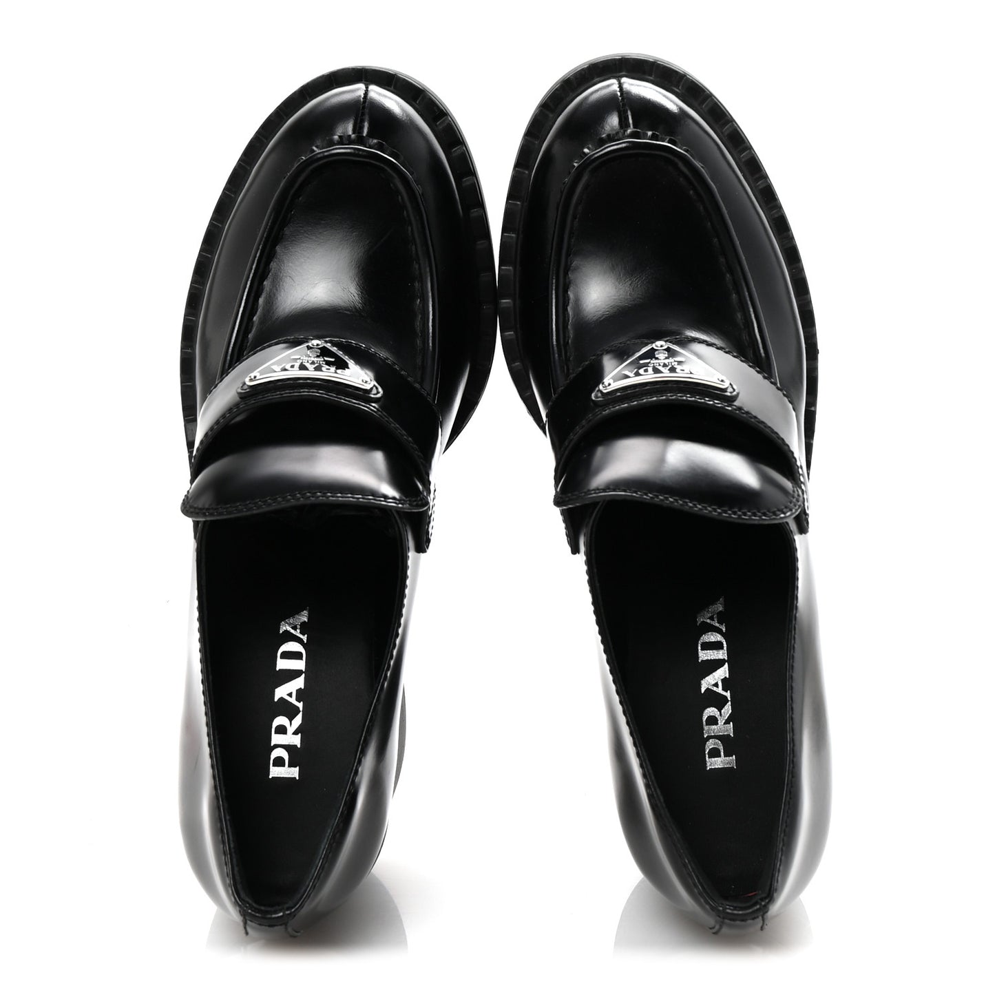 Spazzolato Metal Triangle Logo 85mm Loafers 39.5 Black