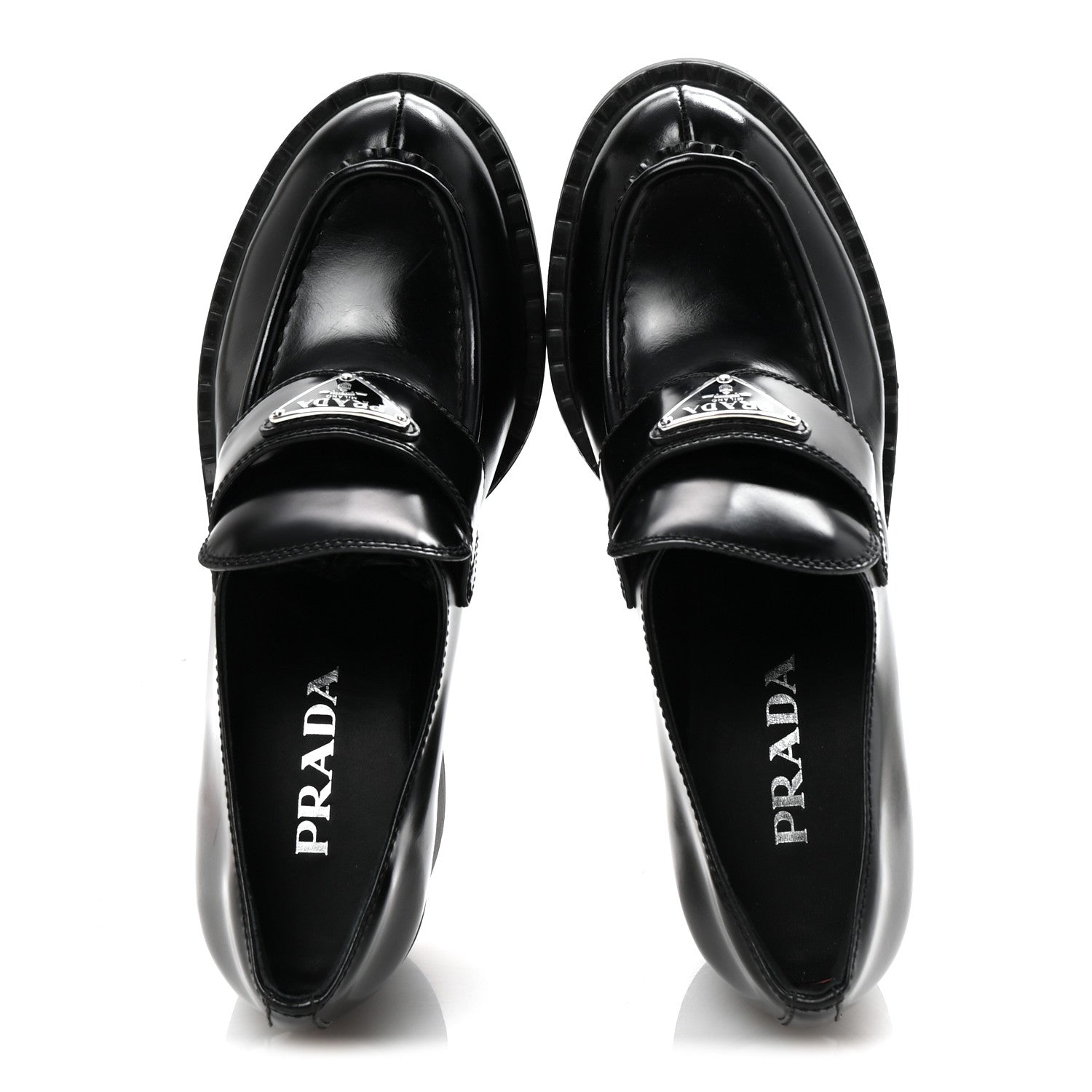 Prada Spazzolato Metal Triangle Logo 85mm Loafers 39.5 Black 2 of 10