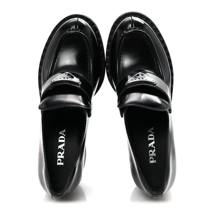 Prada Spazzolato Metal Triangle Logo 85mm Loafers 39.5 Black 2 of 10