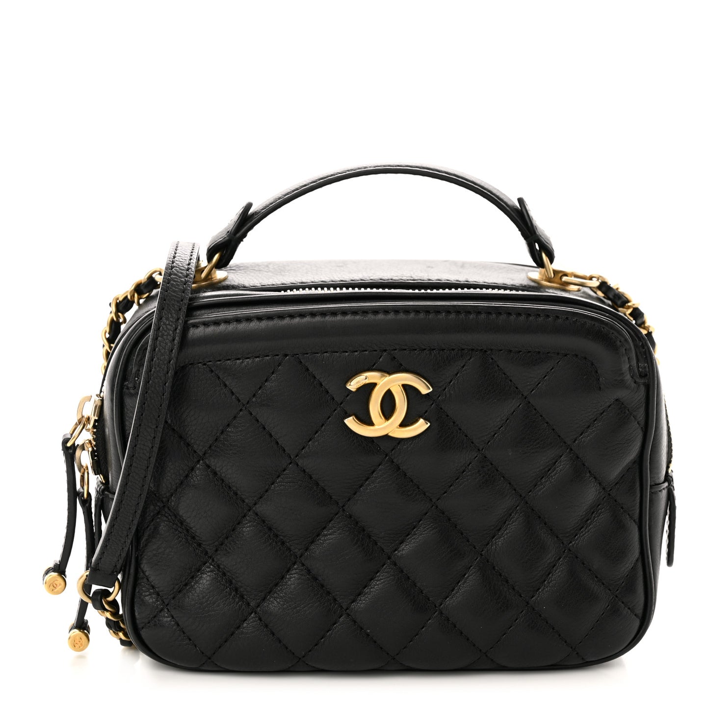 Calfskin Quilted CC Small Vanity Case Black