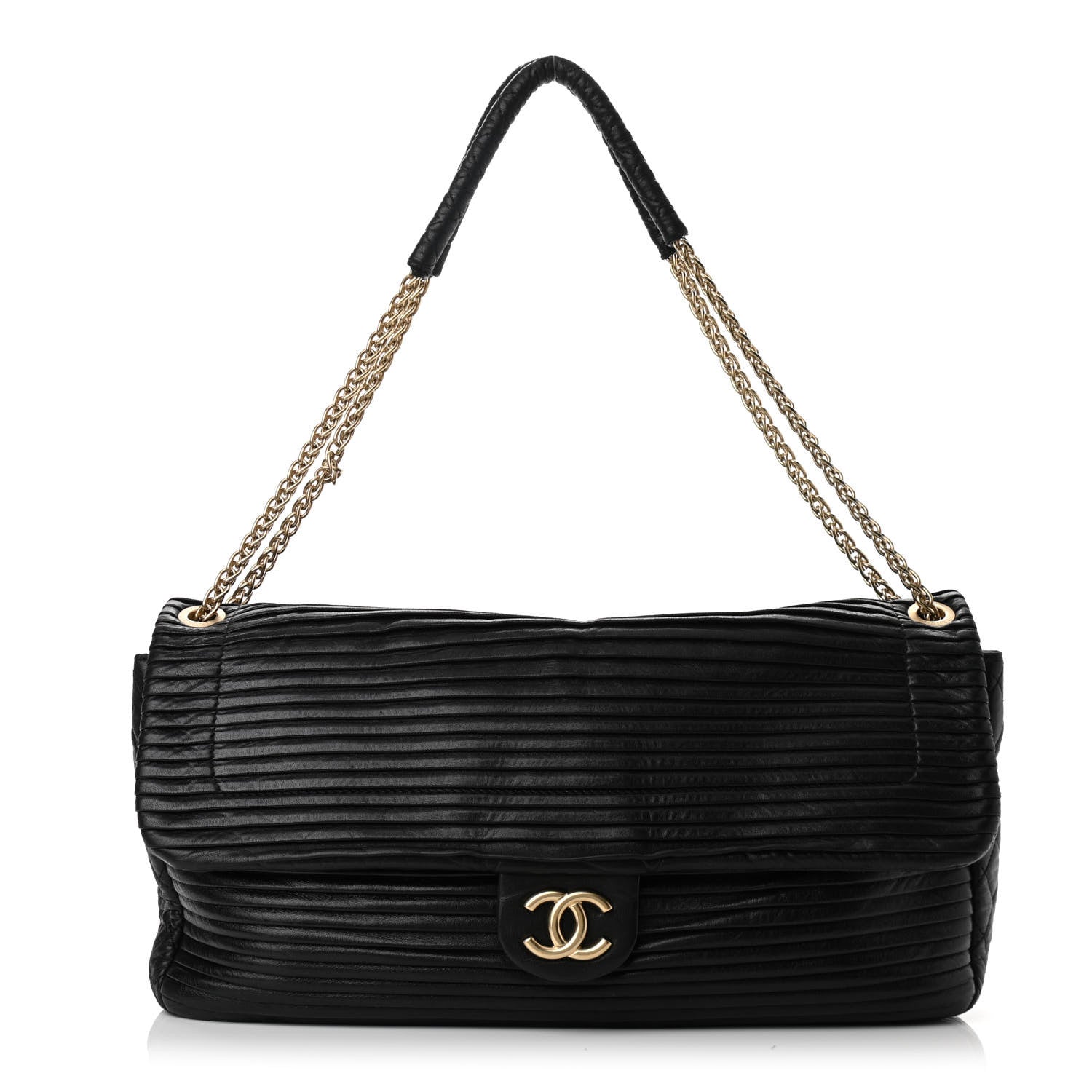 Chanel Lambskin Pleated Flap Shoulder Bag Black 1 of 9