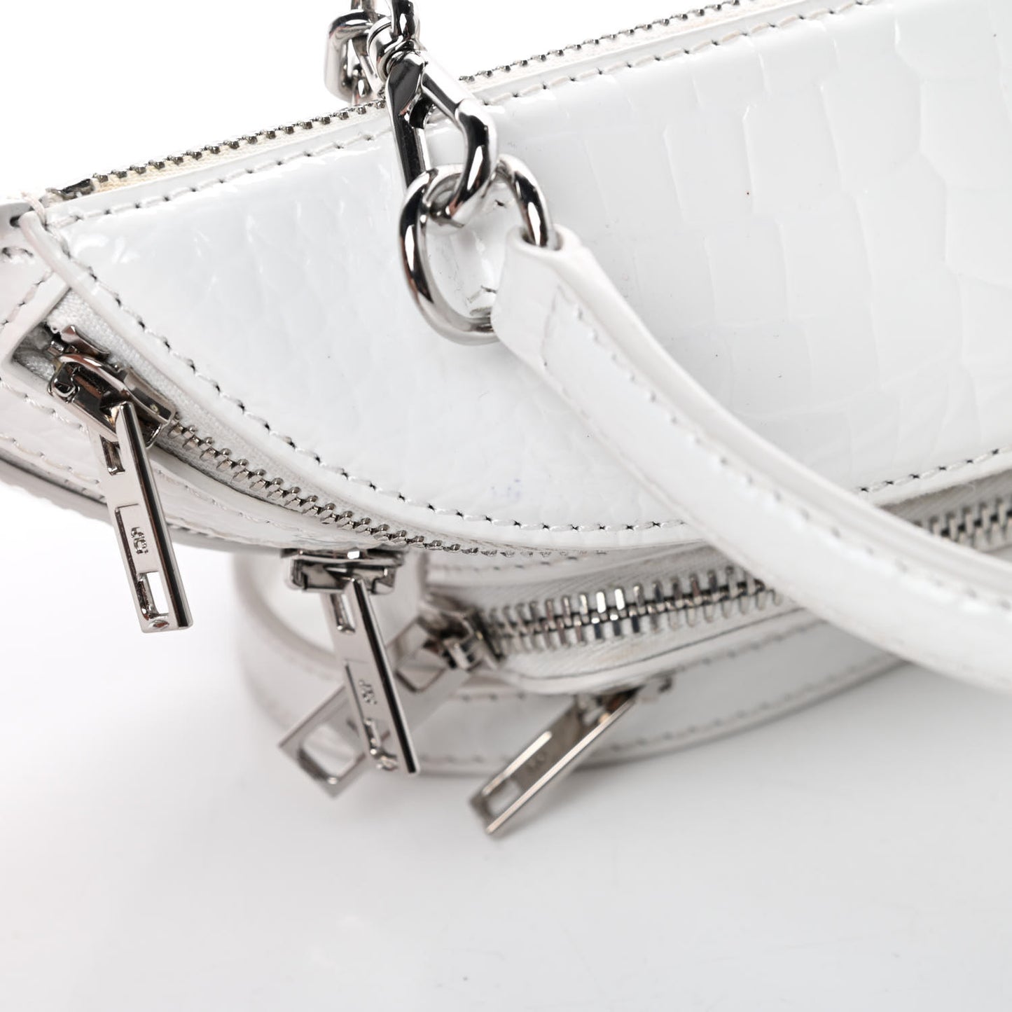 Crocodile Embossed Patent Mini Top Handle Attica Belt Bag White