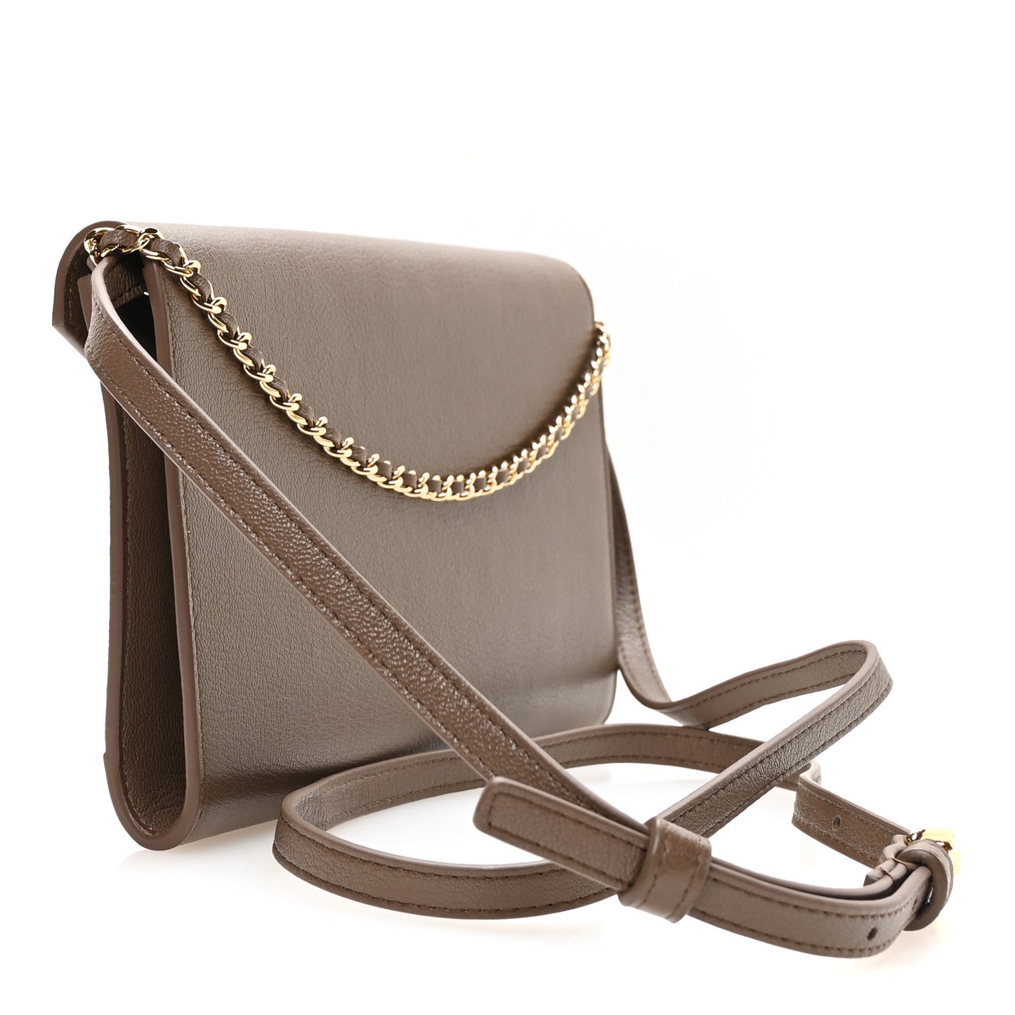Grained Goatskin CC Express Clutch With Chain  Light Brown