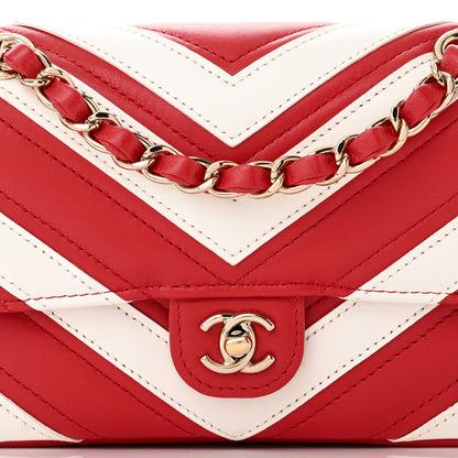Chanel Lambskin Chevron Stitched Flap White Red 8 of 10