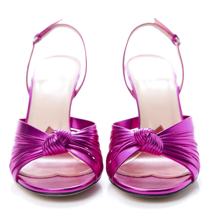 Gucci Metallic Nappa Crawford Knot Slingback Sandals 39.5 Fuxia 2 of 8