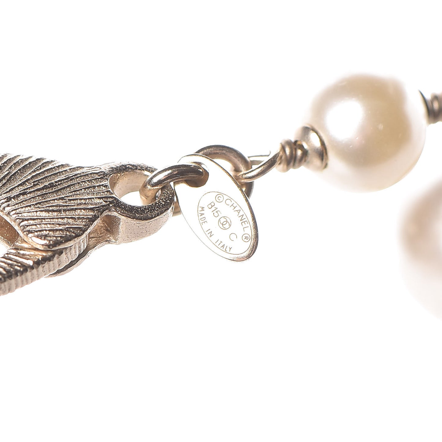Pearl Baguette Crystal CC Moon Long Necklace Light Gold
