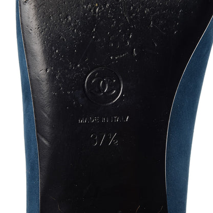 Chanel Suede Cap Toe CC Ballerina Flats 37.5 Blue 9 of 11