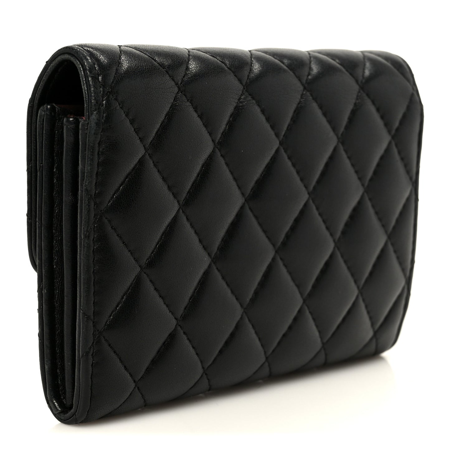 Lambskin Quilted Large Flap Wallet Black