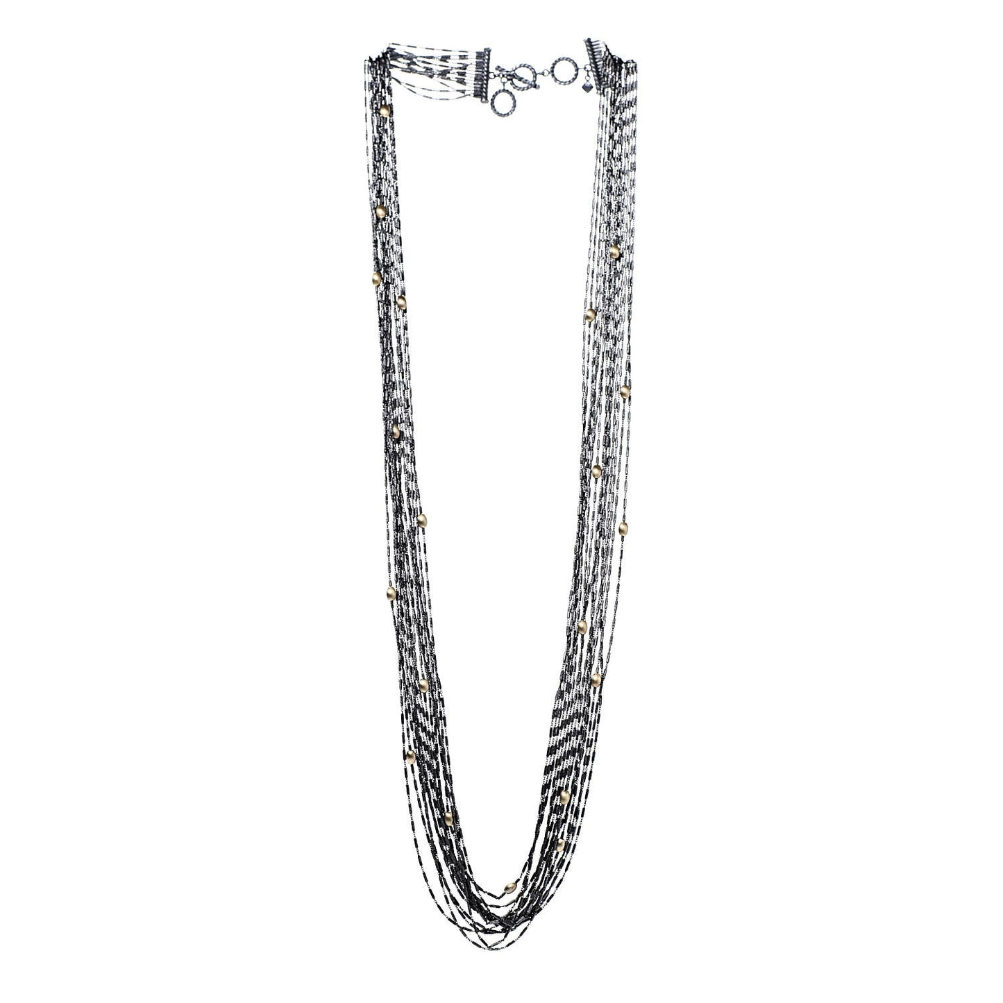 Darkened Sterling Silver 18K Yellow Gold Multi Chain Necklace
