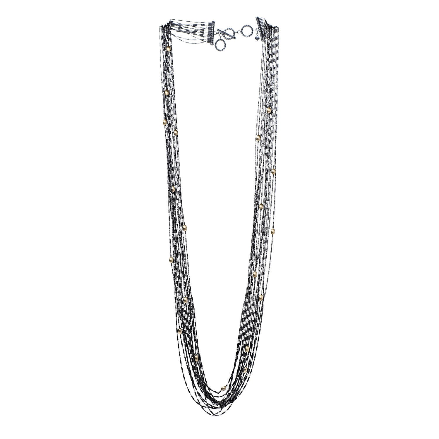 David Yurman Darkened Sterling Silver 18K Yellow Gold Multi Chain Necklace 3 of 5