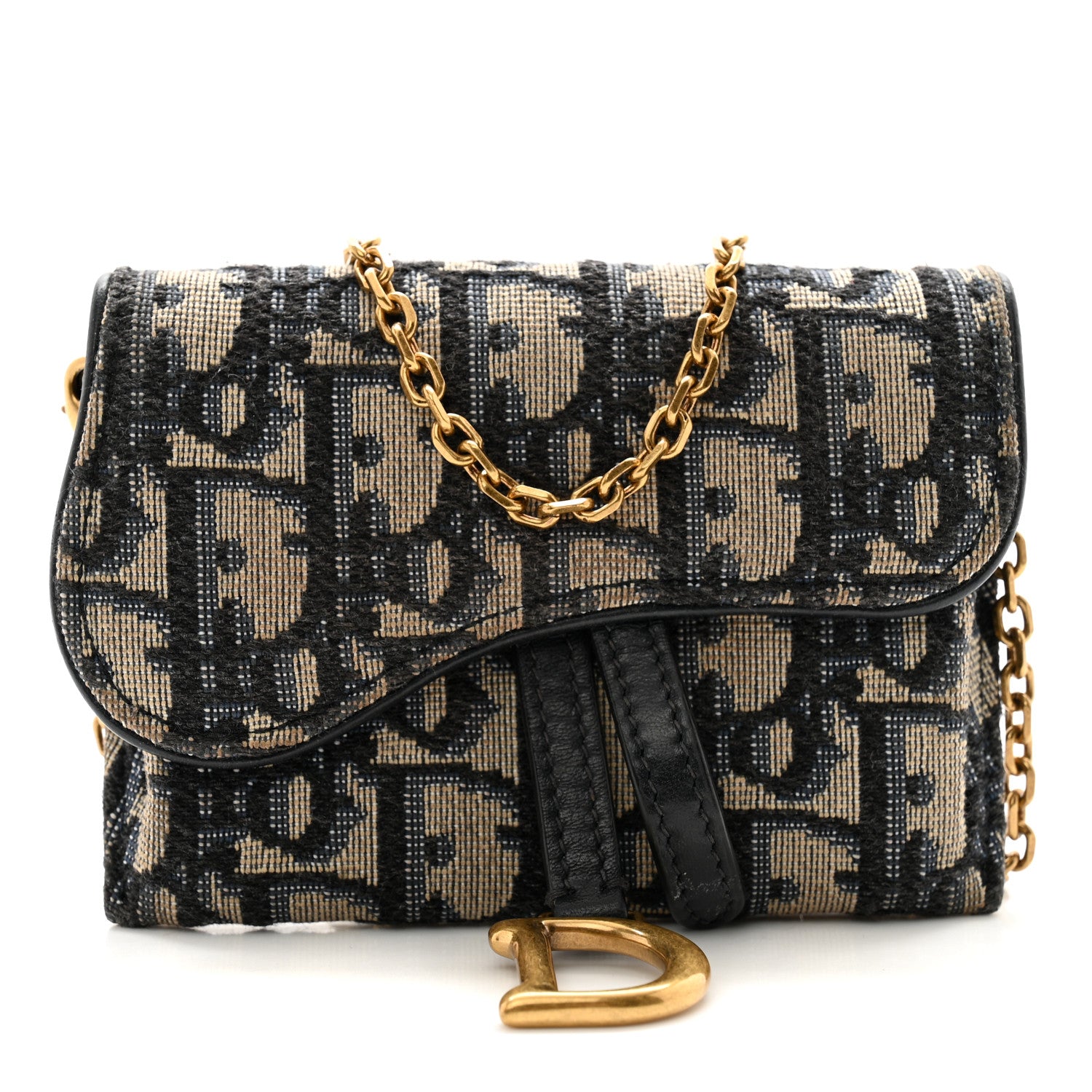 Christian Dior Oblique Nano Saddle Chain Pouch Blue 1 of 14