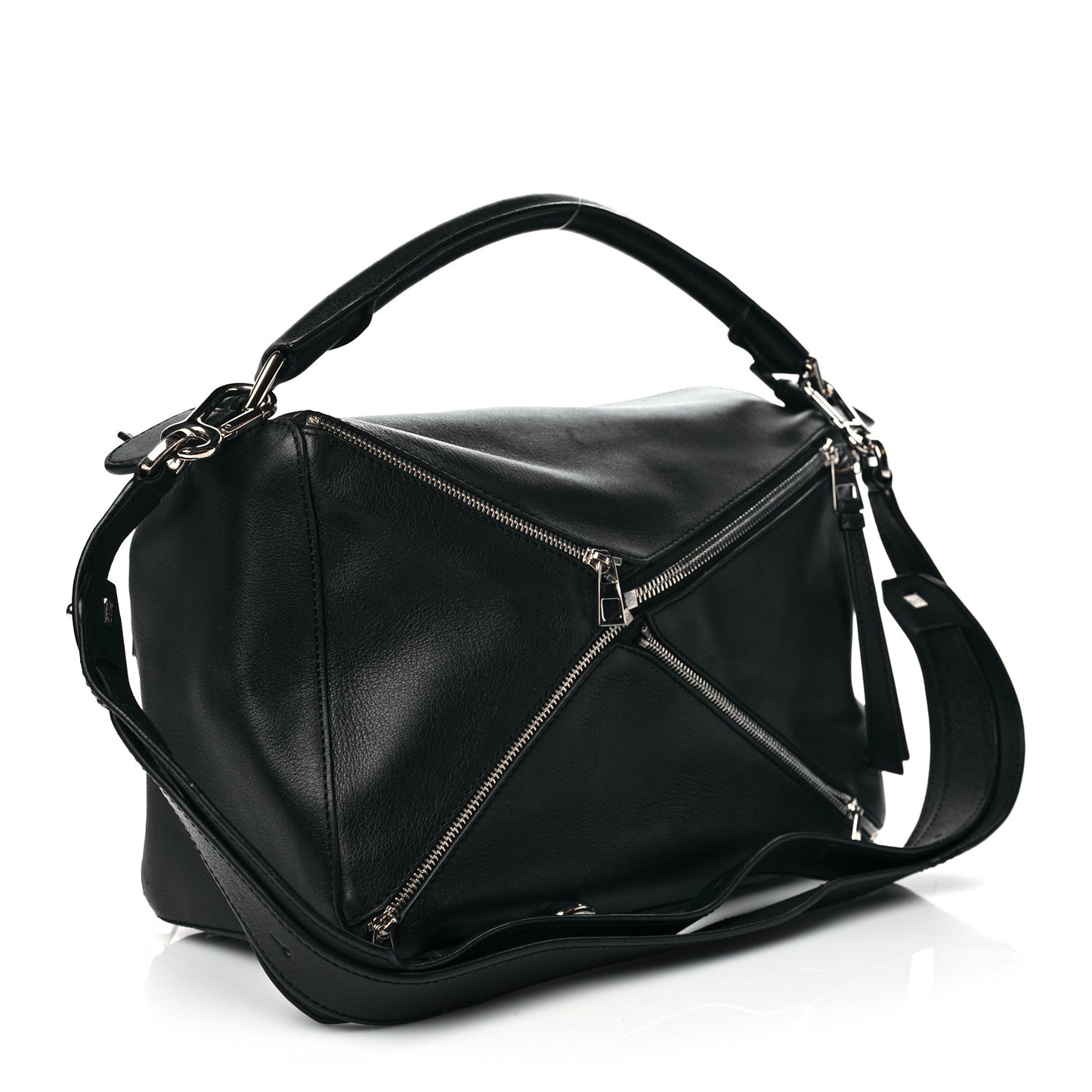 Calfskin Zipper Puzzle Bag Black