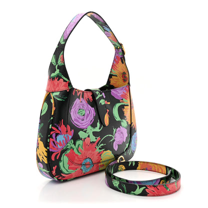 Gucci X KEN SCOTT New Shangai Calfskin Jenny Floral Print Small Jackie 1961 Hobo Black Pink 3 of 10