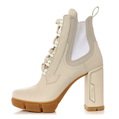 Prada Buffalo Neoprene Lace Up Chelsea 110mm Ankle Boots 39.5 Talco 1 of 9