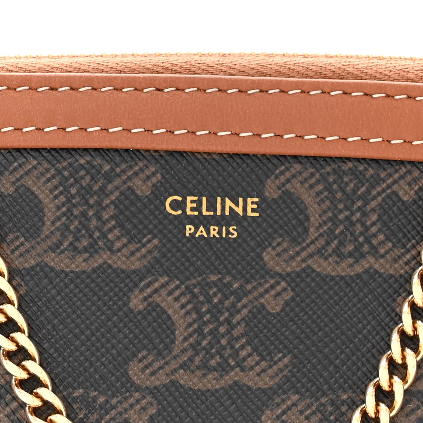 Triomphe Canvas Lambskin Clutch On Chain Tan