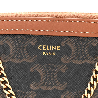 Celine Triomphe Canvas Lambskin Clutch On Chain Tan 6 of 10