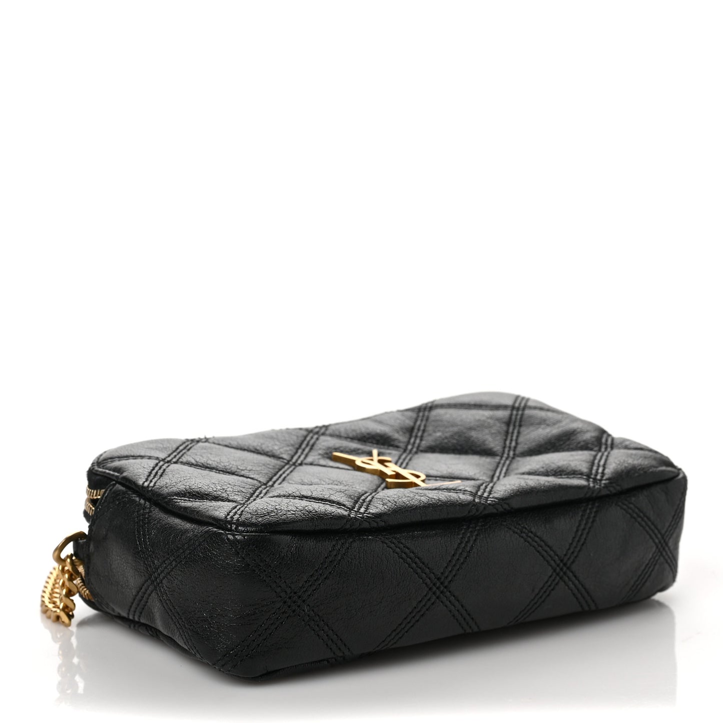 Grained Lambskin Quilted Mini Becky Double Zip Bag Black