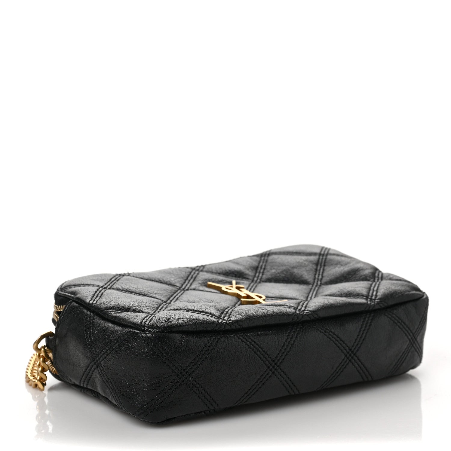 Saint Laurent Grained Lambskin Quilted Mini Becky Double Zip Bag Black 4 of 7