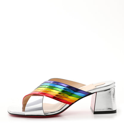 Christian Louboutin Metallic Calfskin Rainbow Arkenmule 55 Slide Sandals 35 Silver Multicolor 1 of 8