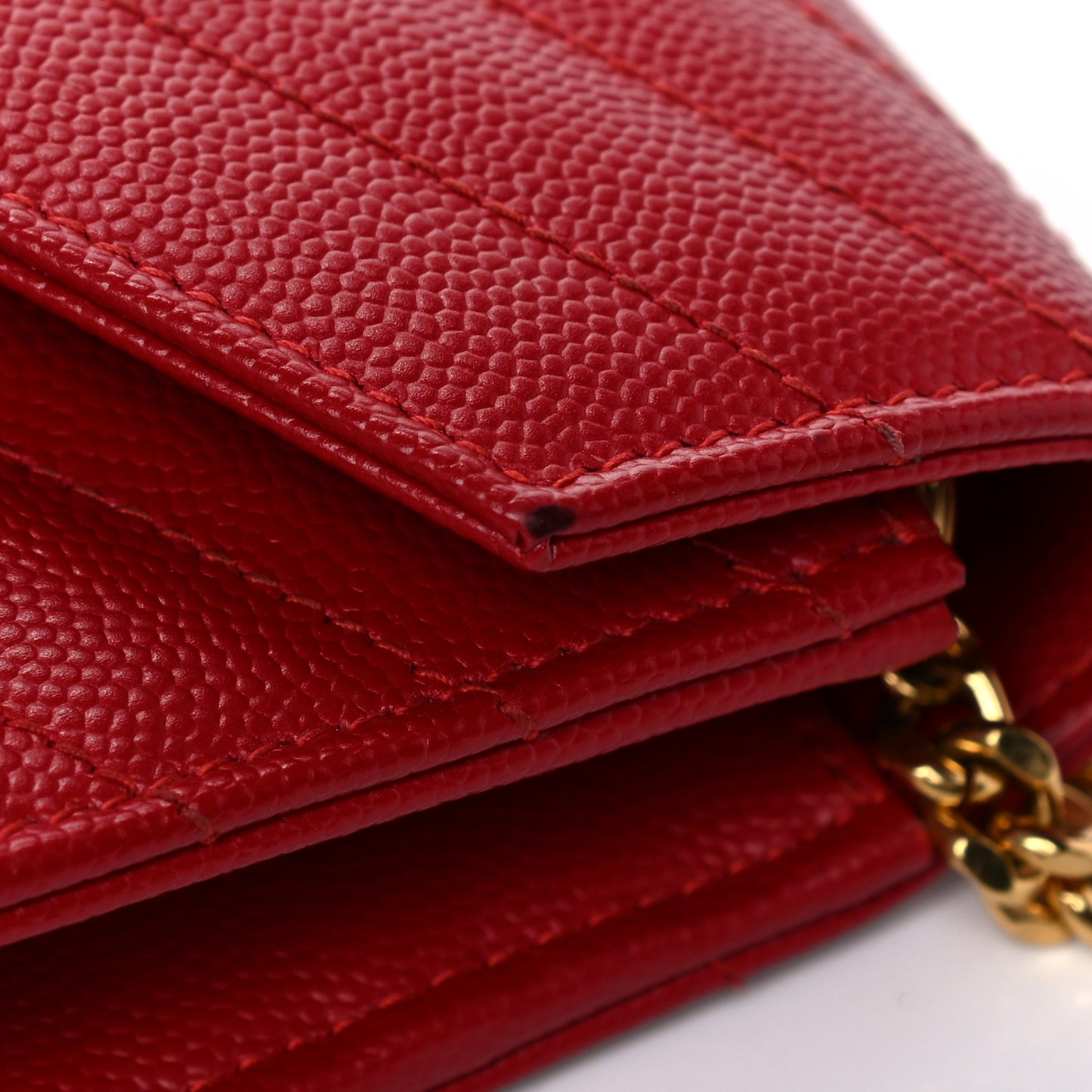 Grain De Poudre Matelasse Chevron Monogram Envelope Chain Wallet New Red