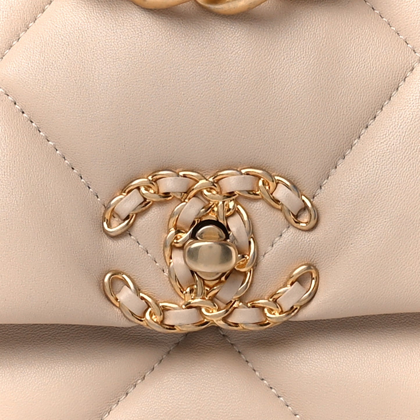 Lambskin Quilted Large Chanel 19 Flap Light Beige