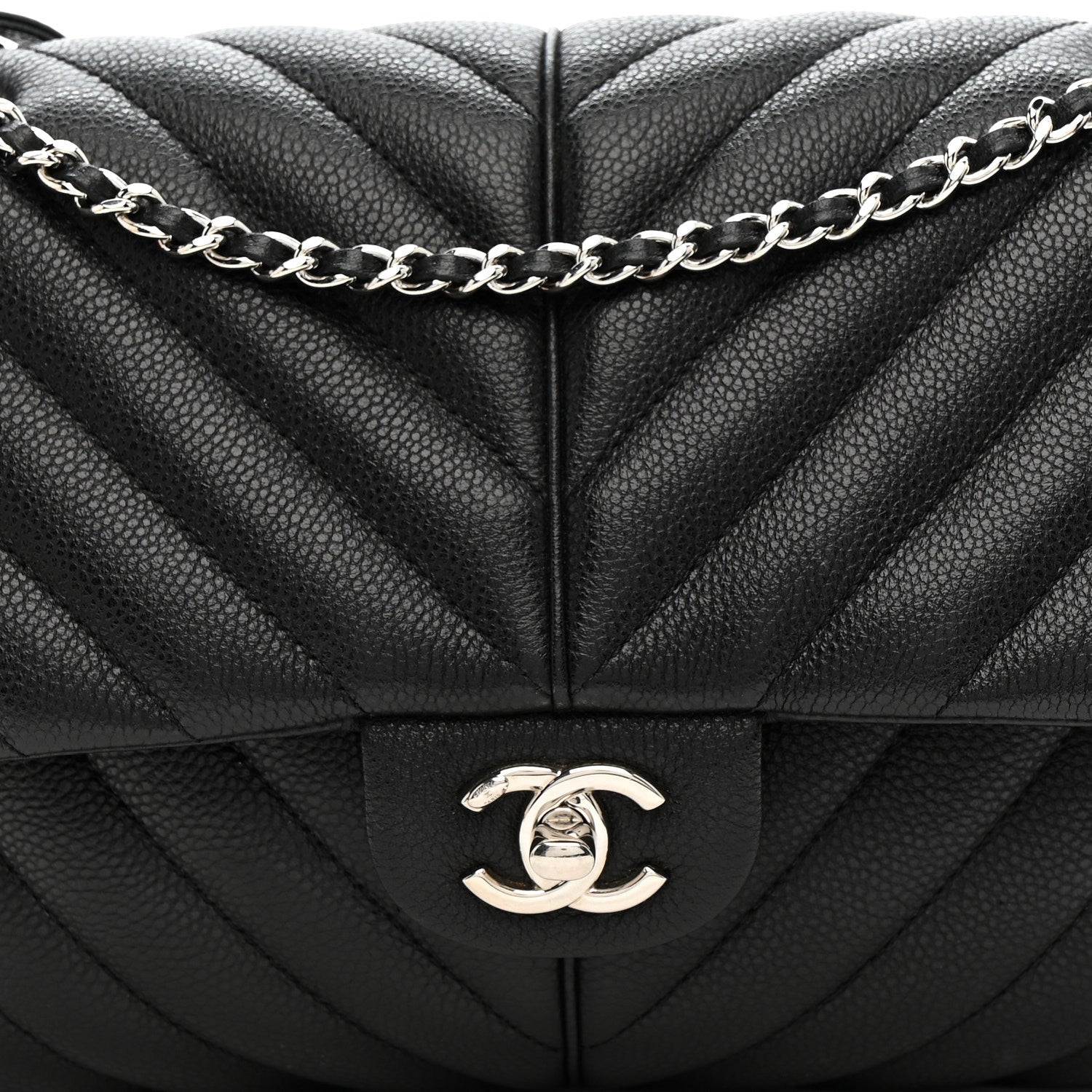 Chanel Caviar Chevron Quilted Puffy CC Flap Black 8 of 10