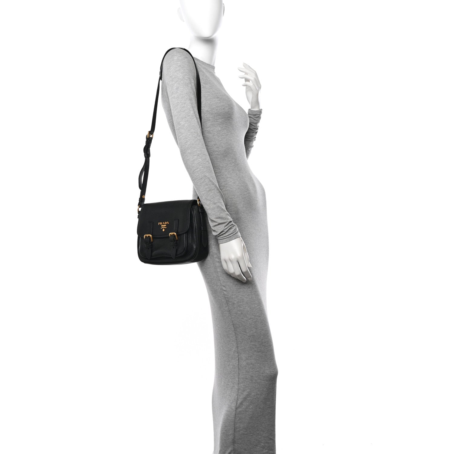 Prada Vitello Daino Double Buckle Messenger Bag Black 2 of 10
