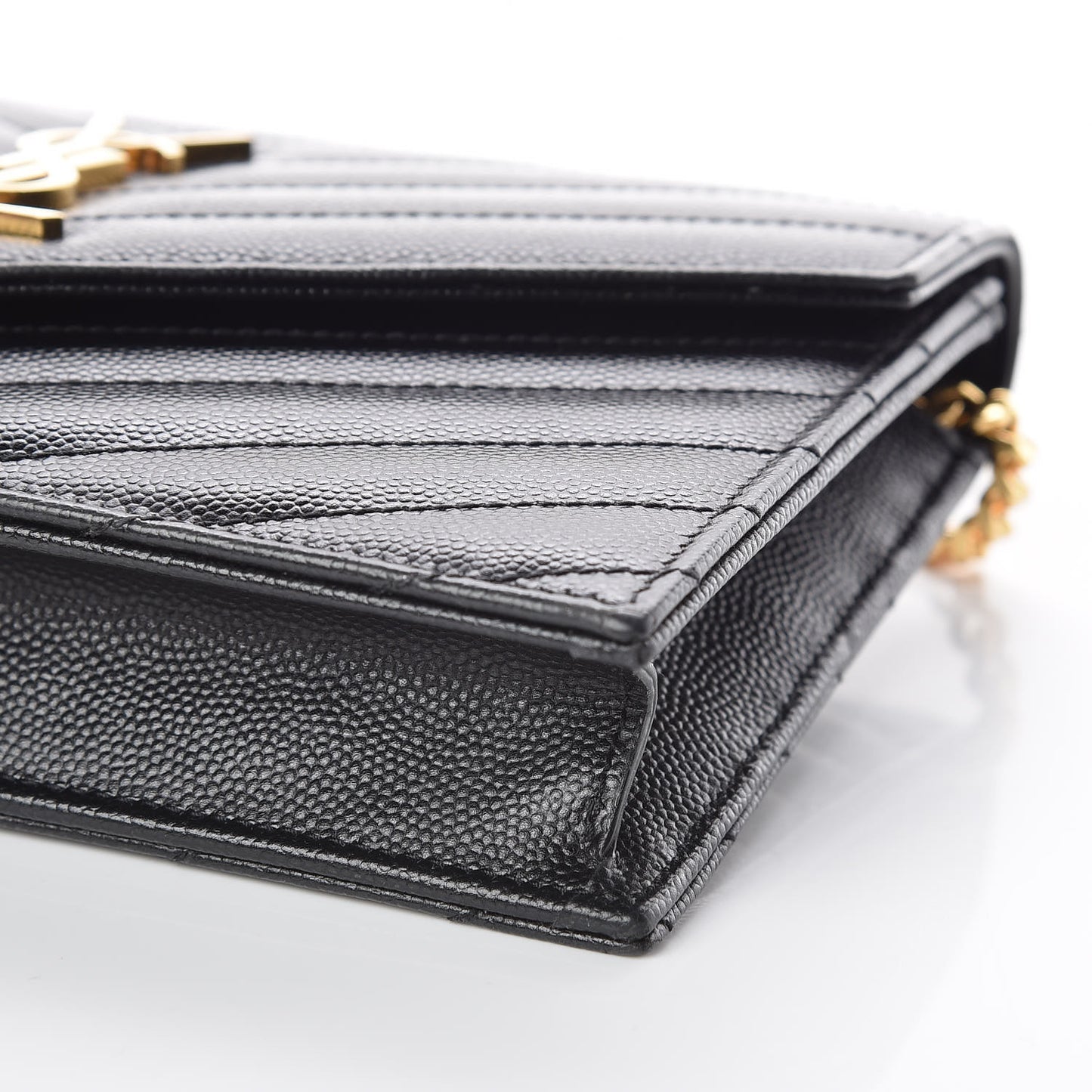 Grain De Poudre Matelasse Chevron Monogram Envelope Chain Wallet Black
