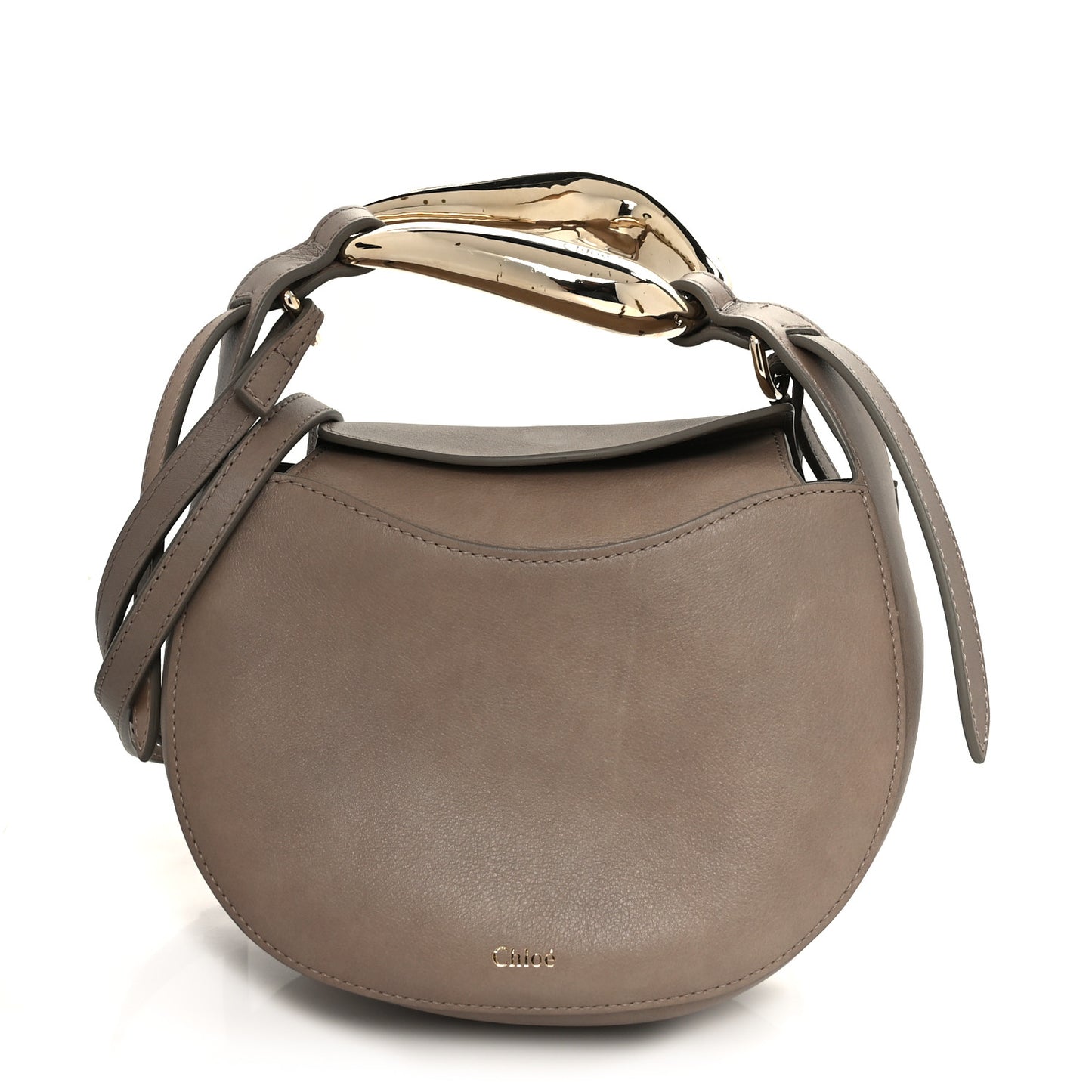 Small Grain Calfskin Kiss Bag Motty Grey