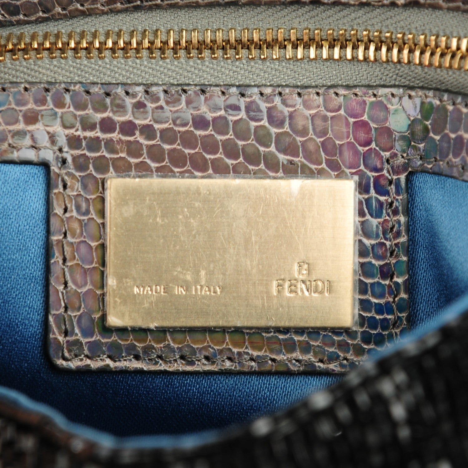 Fendi Lizard Beaded Fringe Baguette Black 6 of 10