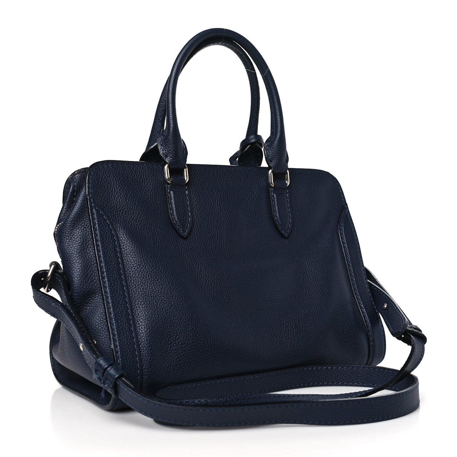 Alexander McQueen Pebbled Calfskin Small Skull Padlock Zip Around Tote Navy 3 of 11