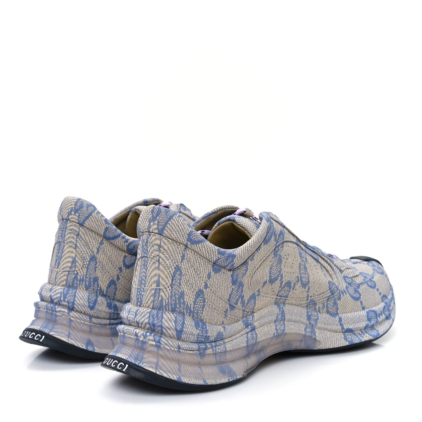 Ultralight Plume Calfskin Monogram Printed Mens Gucci Run Sneakers 9 Beige Blue