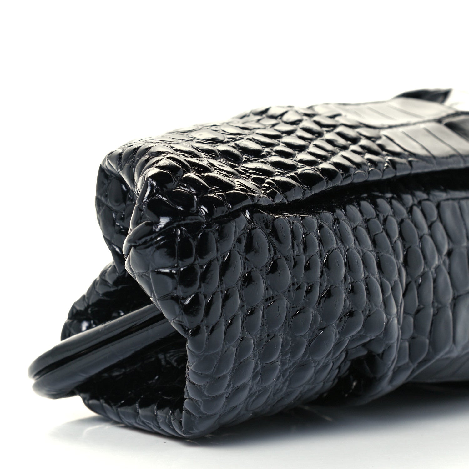 Balenciaga Shiny Supple Calfskin Logo Crocodile Embossed XL Cloud Clutch Black White 8 of 9
