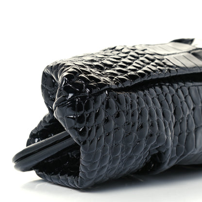 Balenciaga Shiny Supple Calfskin Logo Crocodile Embossed XL Cloud Clutch Black White 8 of 9